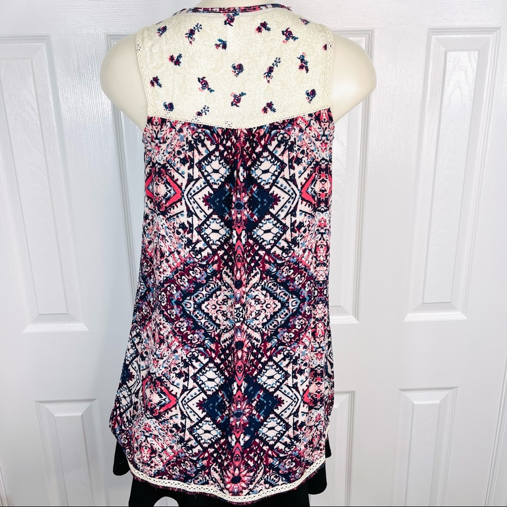 XHILARATION tunic top Aztec vibrant boho lace sleeveless long shirt S purple - Picture 3 of 8